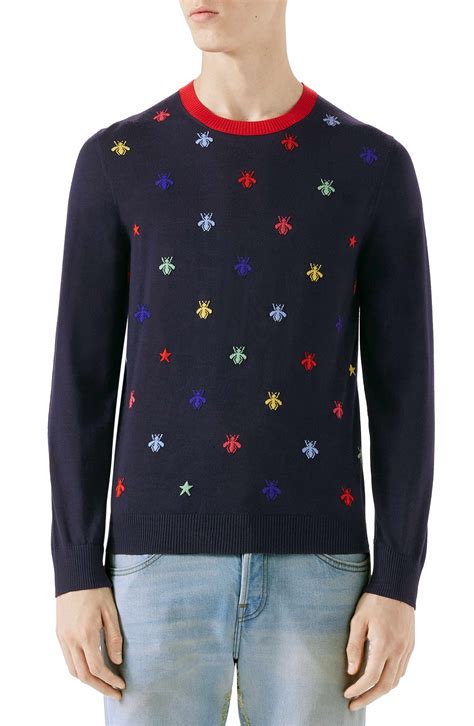 gucci bee embroidered knit sweater|gucci sweater now.